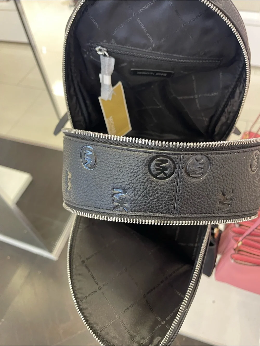 Michael Kors Rhea Medium Zip MK Logo Debossed Backpack Black NWT